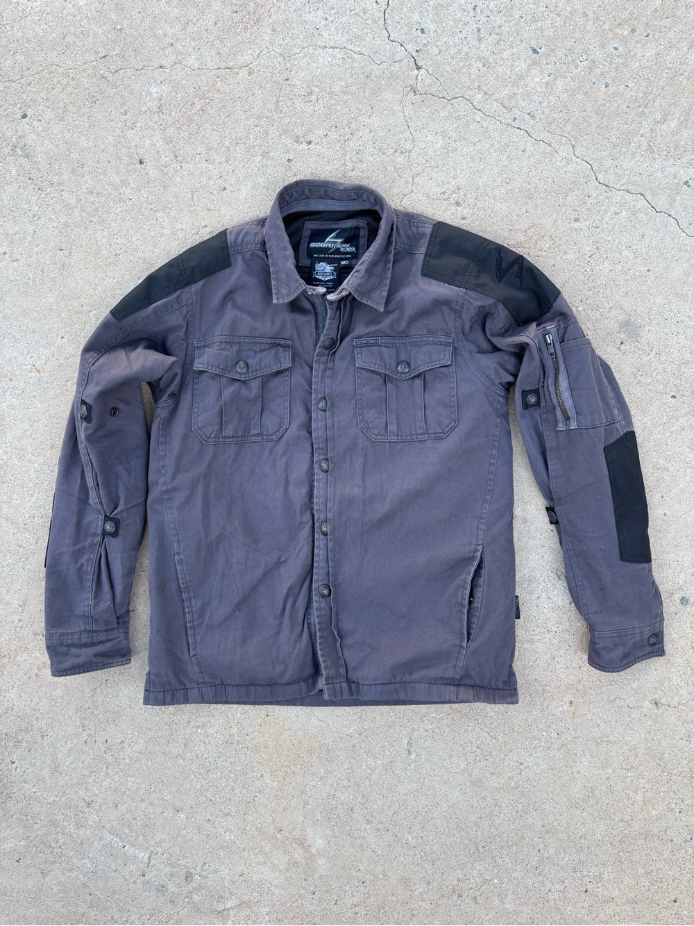 Scorpion EXO Abrams Moto Utility Jacket Grey Black Cotton Patches Zip Techwear